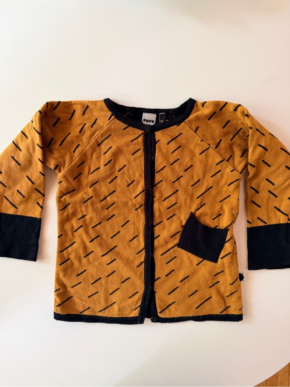Papu Yellow & Black Patterned Cotton Cardigan